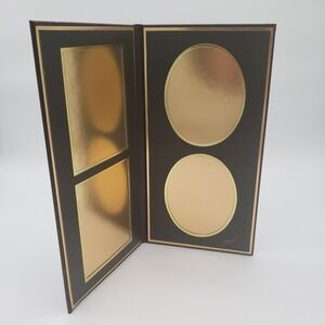 Vintage Brown Faux Leather Folding Multi Photo Frame Gold Trim Easel Stand